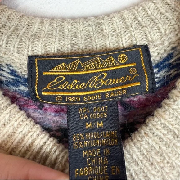 (2) Bundle Vintage Eddie Bauer Wool Fair Isle Cardigan Sweater Size Medium - Picture 10 of 15
